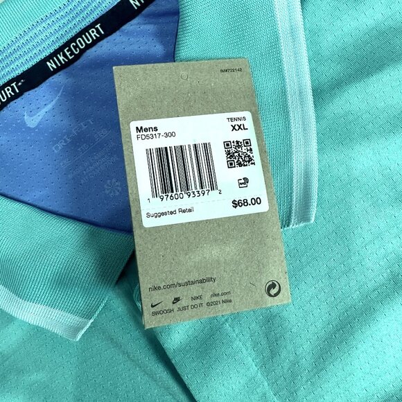NikeCourt Advantage Men's Dri-FIT Tennis Polo FD5317-300 Green Frost/Royal XXL - Picture 14 of 14
